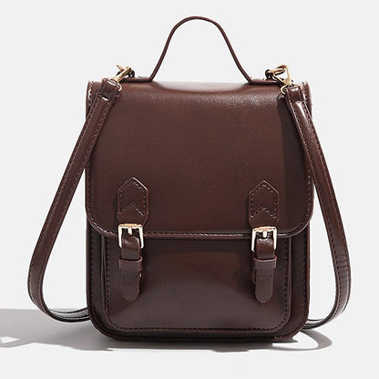 Retro British-Style Backpack with Flap Closure - PU Leather Casual Bag