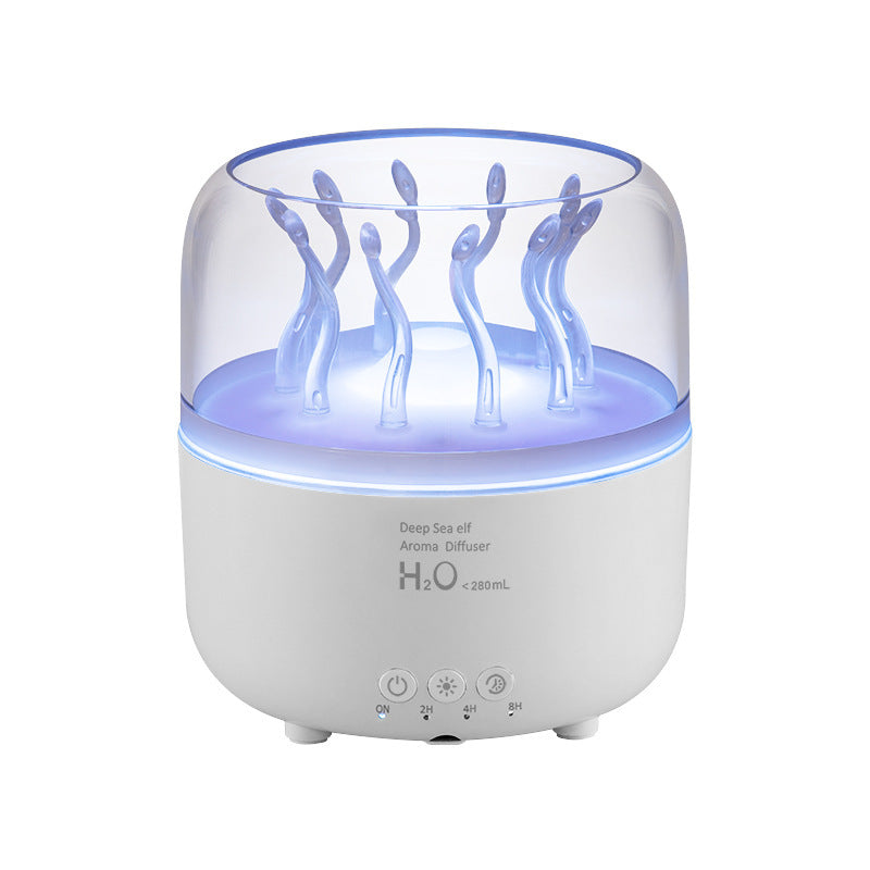 Wood Grain Jellyfish Ambience Light Humidifier - Rotating Dynamic Spray Aromatherapy Diffuser