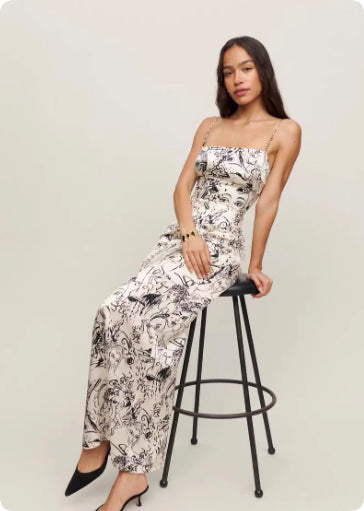 Women's Mulberry Silk Maxi Dress - Spaghetti Strap Floral Vacation Dress