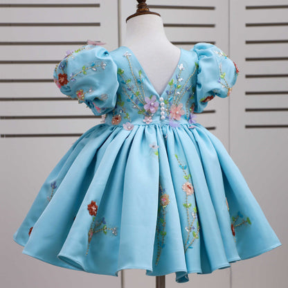 Girls Satin Princess Dress - Sleeveless Floral Party Dress with Bow