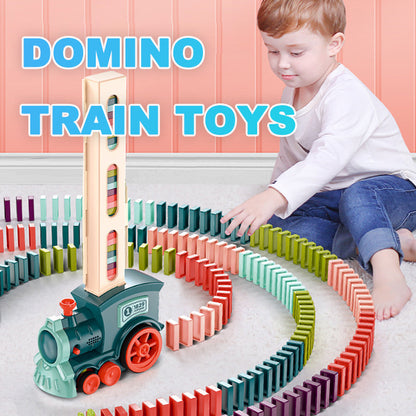 Automatic Domino Train Toy - Electric Building Blocks Train with 100 Dominoes