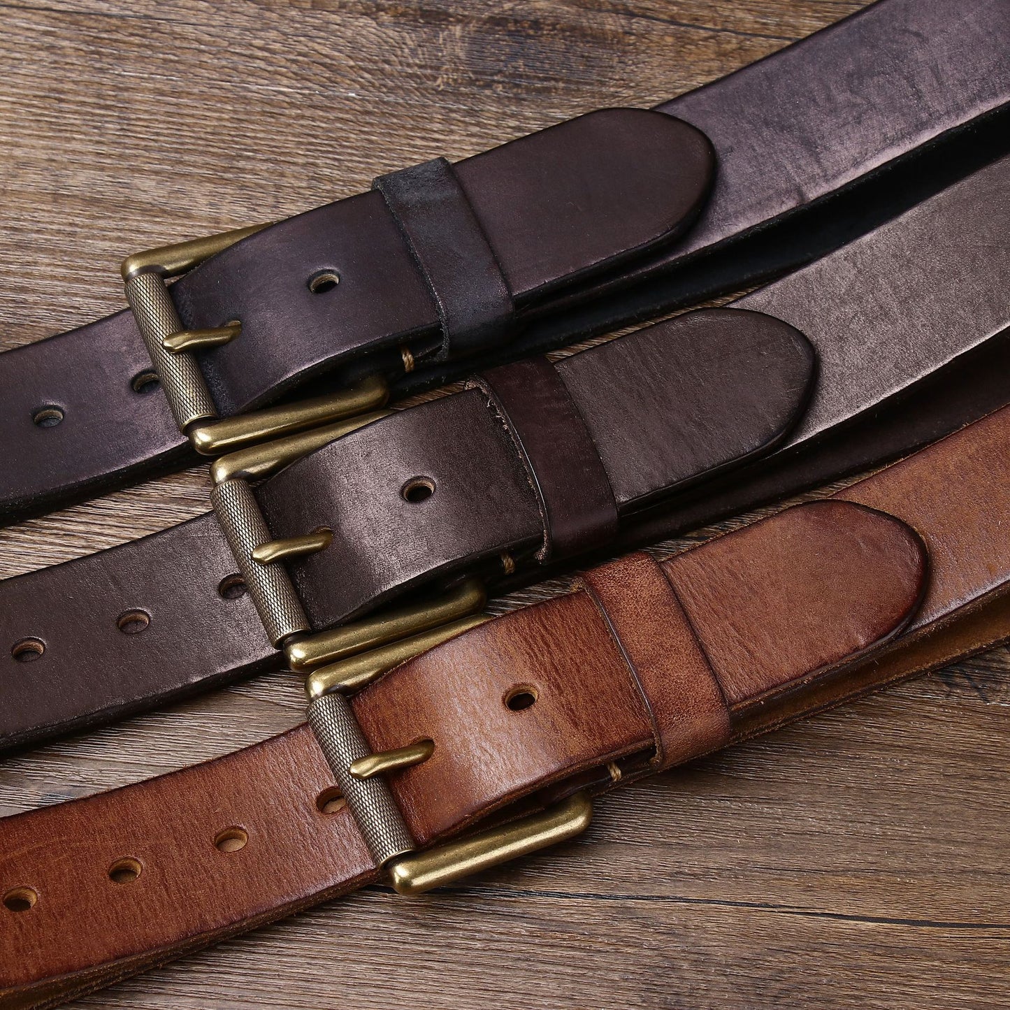 Handmade 4CM Wide First Layer Cowhide Leather Belt - Thickened Genuine Leather with Copper Buckle