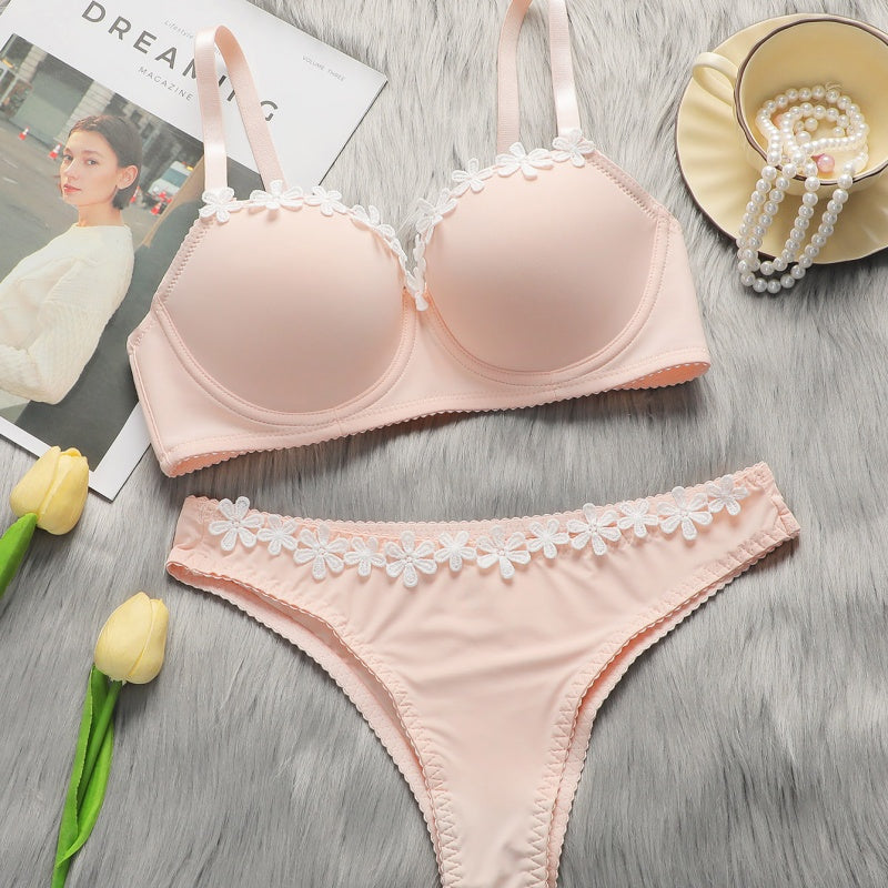 Women's Pink Push-Up Bra and Panty Set - Comfortable Supportive Lingerie