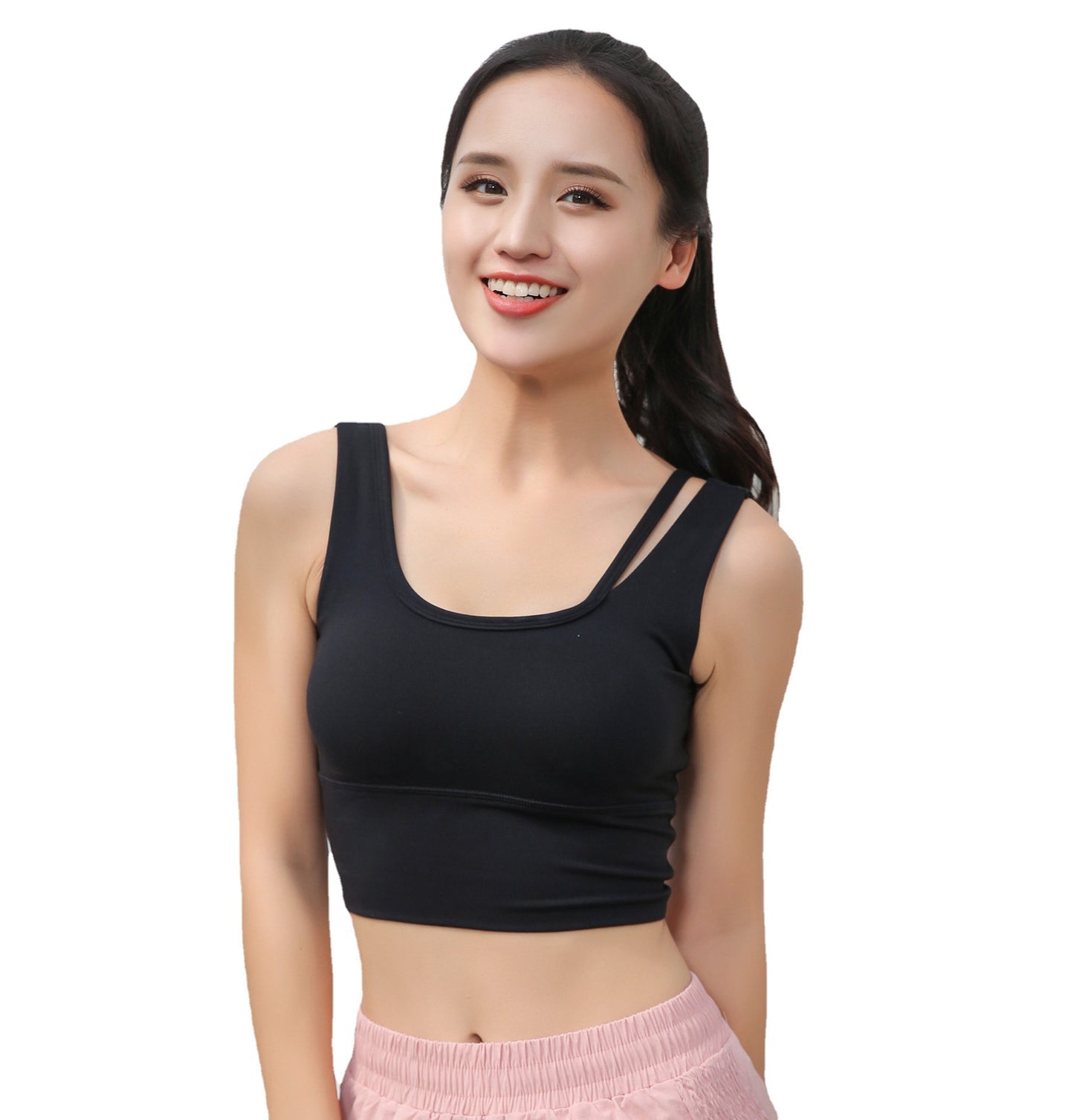 Women's U-Neck Yoga Sports Bra - Gathered Fitness Workout Bra