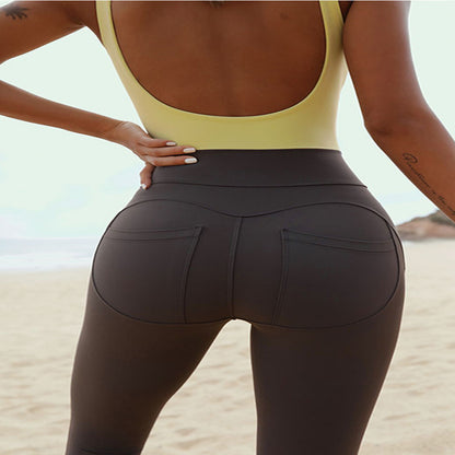 Women's Backless Yoga Romper with Suspenders - One-Piece Activewear Jumpsuit