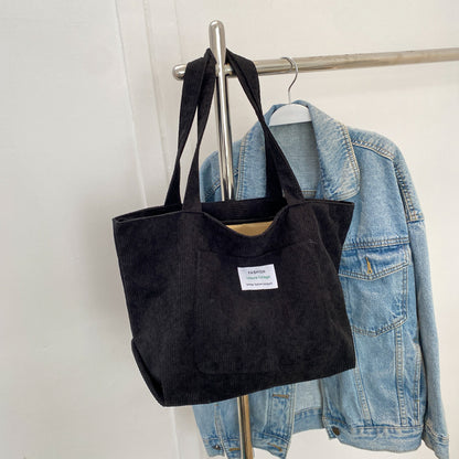 Retro Canvas Tote Handbag - European American Style with Letter Print Detail