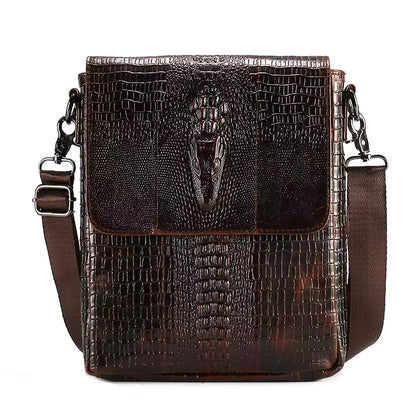 Crocodile-Embossed Crossbody Messenger Bag – Brown Textured Shoulder Bag for Men & Women