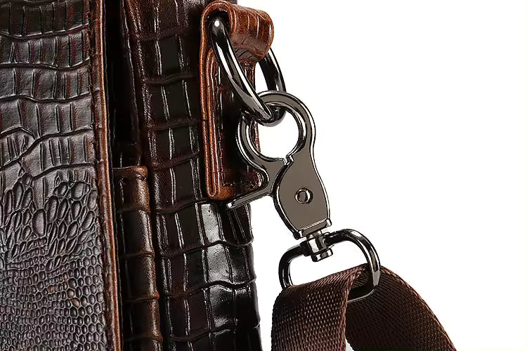 Crocodile-Embossed Crossbody Messenger Bag – Brown Textured Shoulder Bag for Men & Women