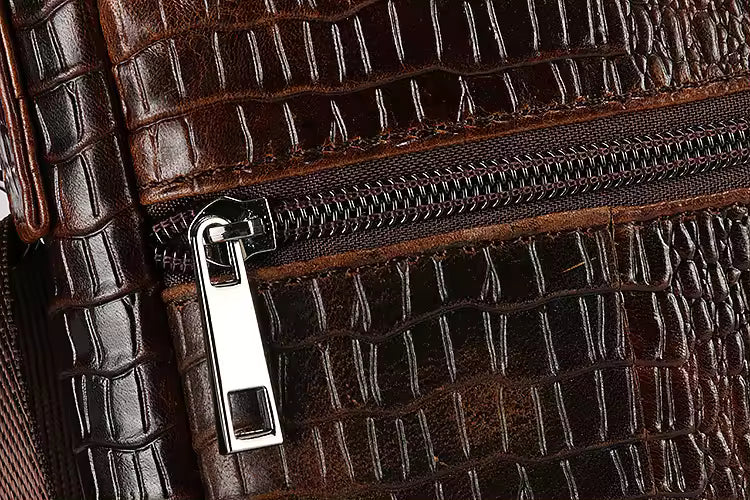 Crocodile-Embossed Crossbody Messenger Bag – Brown Textured Shoulder Bag for Men & Women