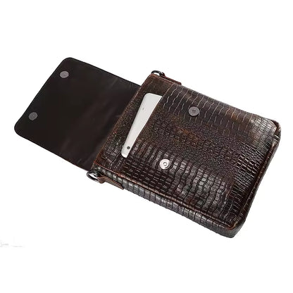 Crocodile-Embossed Crossbody Messenger Bag – Brown Textured Shoulder Bag for Men & Women