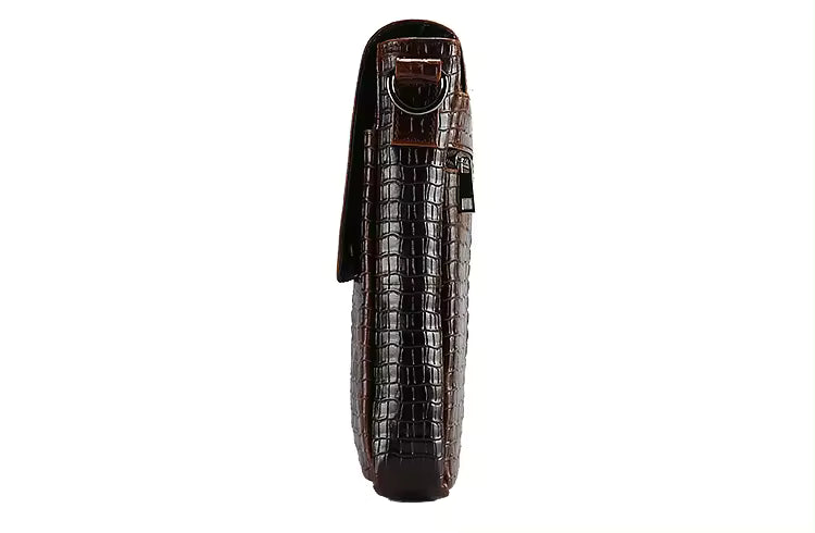 Crocodile-Embossed Crossbody Messenger Bag – Brown Textured Shoulder Bag for Men & Women