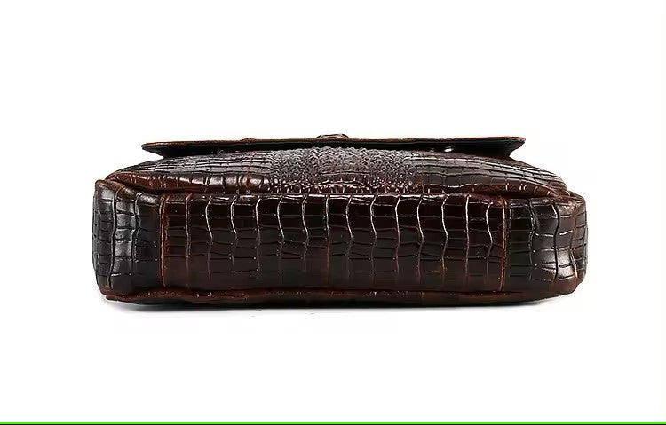 Crocodile-Embossed Crossbody Messenger Bag – Brown Textured Shoulder Bag for Men & Women