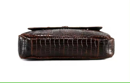 Crocodile-Embossed Crossbody Messenger Bag – Brown Textured Shoulder Bag for Men & Women