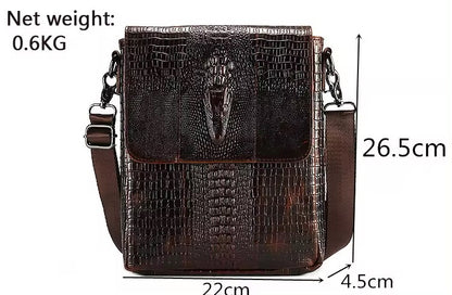 Crocodile-Embossed Crossbody Messenger Bag – Brown Textured Shoulder Bag for Men & Women