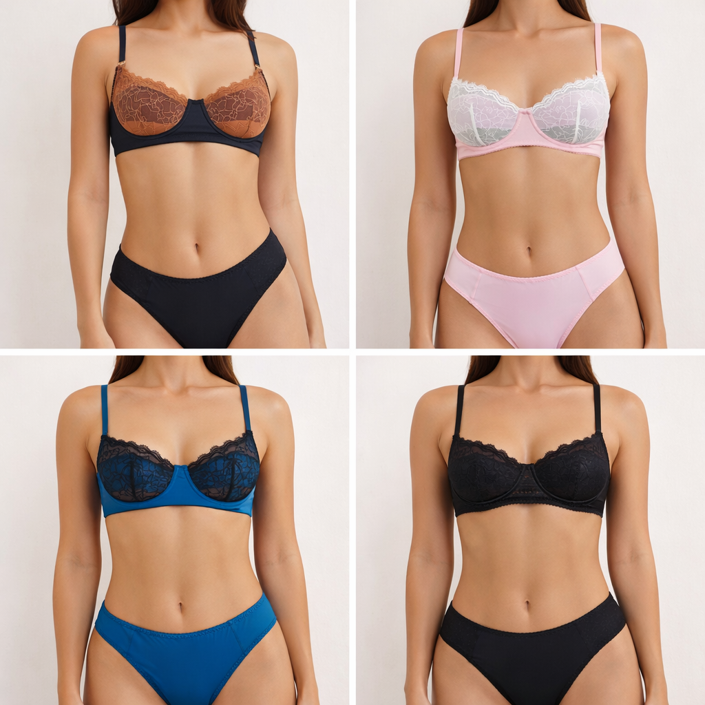 Women's Contrast-Color Patchwork Ultra-Thin Bra and Thong Set