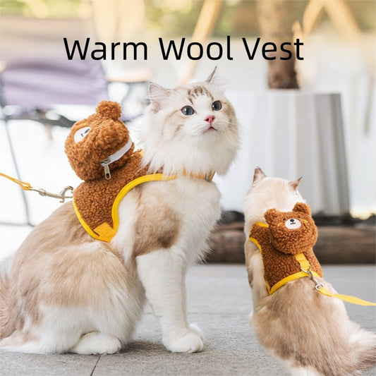 Plush Animal Pet Harness and Leash Set - Soft Vest Style for Cats and Small Dogs