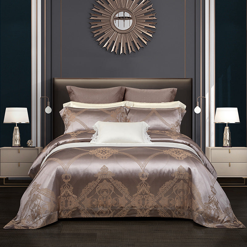 Silk Tencel Jacquard Bedding Four-Piece Set - Luxury Duvet Cover and Sheet Set