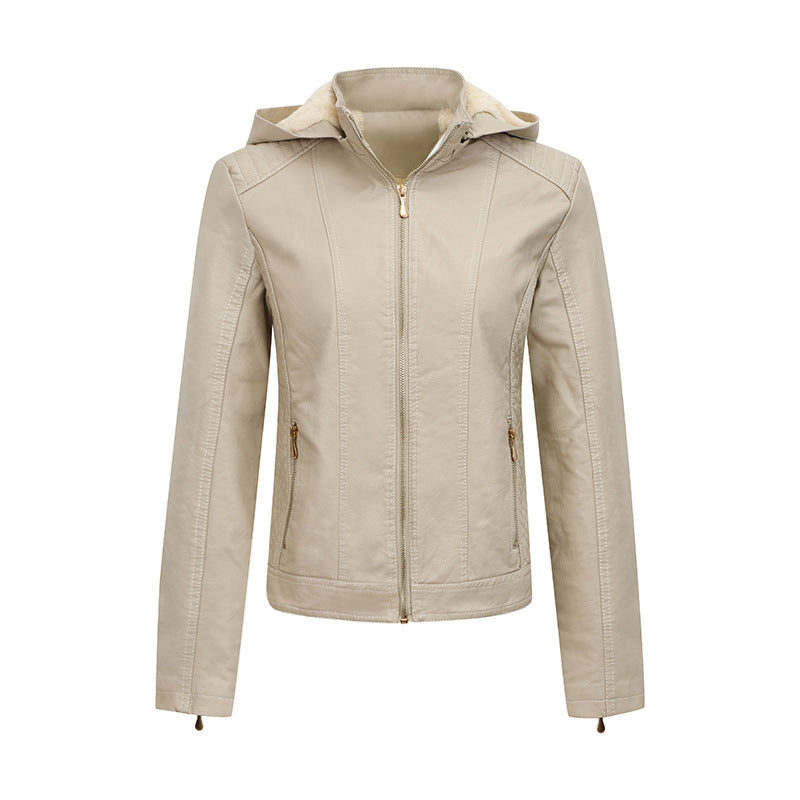 Women's Plush Hooded Winter Coat - Thickened Zipper Jacket with Pockets