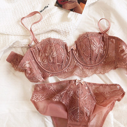 Women's Lace Strapless Bra and Shorts Set - Half Cup Convertible Design