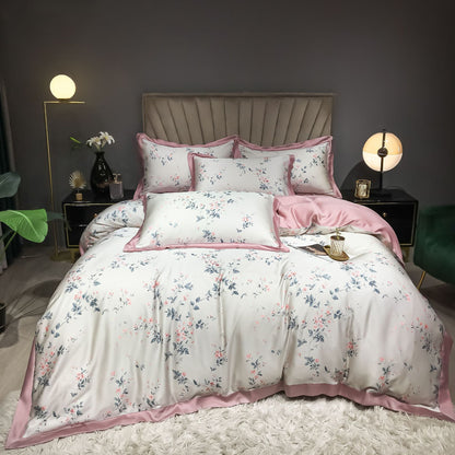 Double-Sided Ice Silk 4-Piece Bedding Set - Tencel Reactive Printed with Quilt Cover, Sheet, and 2 Pillowcases