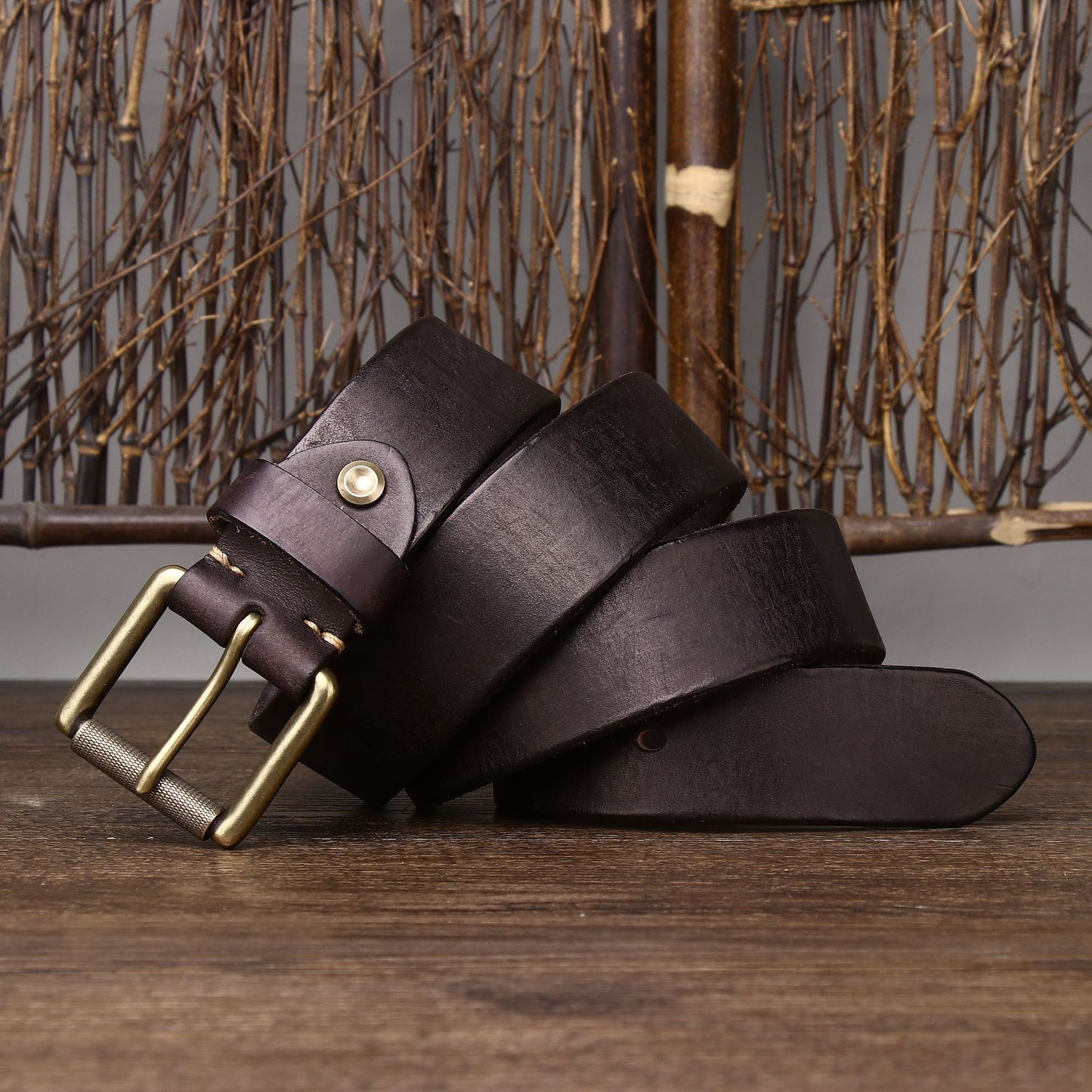 Handmade 4CM Wide First Layer Cowhide Leather Belt - Thickened Genuine Leather with Copper Buckle
