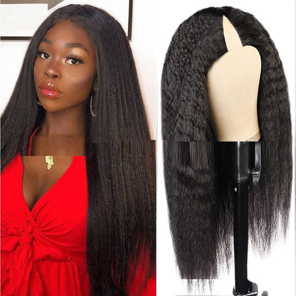 Yaki Straight Human Hair Wig - Lace-Free Machine-Made Natural Style
