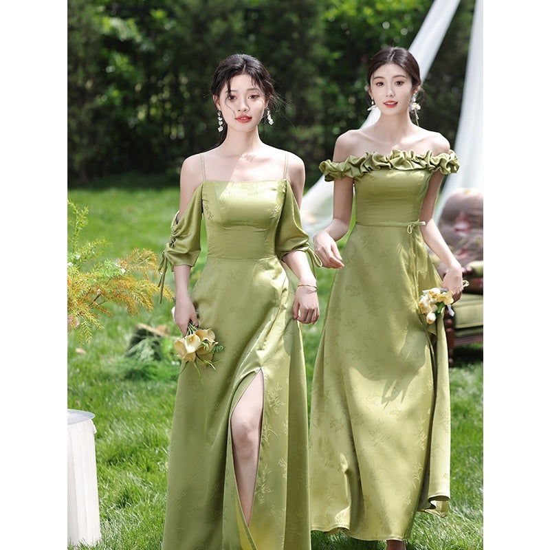 Women's Green Sleeveless High-Waist Bridesmaid Dress — Multiple Lengths & Styles