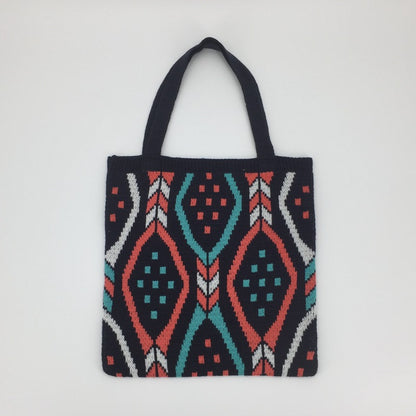 Striped Woven Tote Bag - Large Capacity Polyester Shoulder Bag
