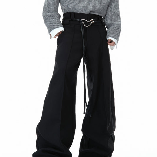 Men's Metal Strap Design Straight Trousers - Casual Pleated Pants