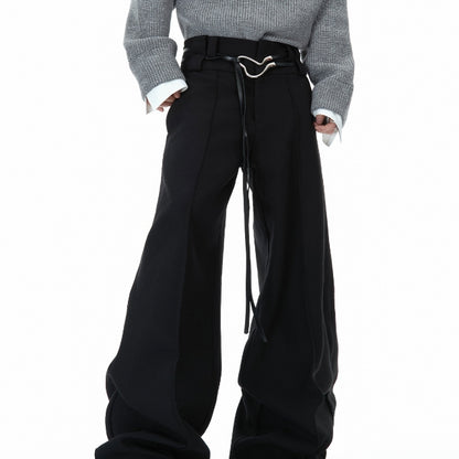 Men's Metal Strap Design Straight Trousers - Casual Pleated Pants