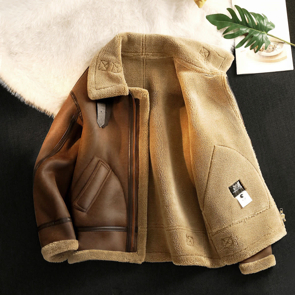 Men's Winter Fleece-Lined PU Leather Jacket with Lamb Wool