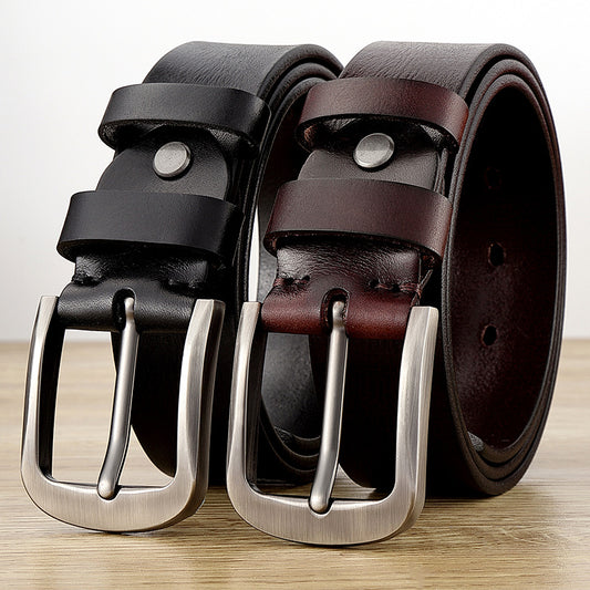 First Layer Cowhide Leather Belt - Men's Genuine Leather with Alloy Pin Buckle