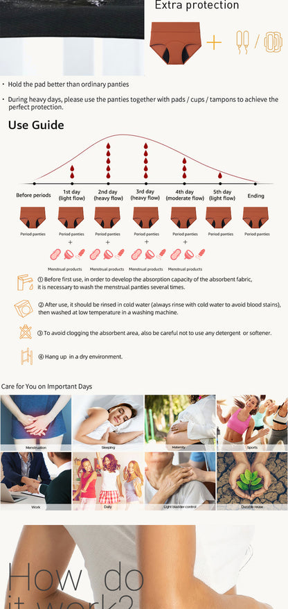 High Waist Menstrual Underwear - 3-Layer Absorption Period Protection