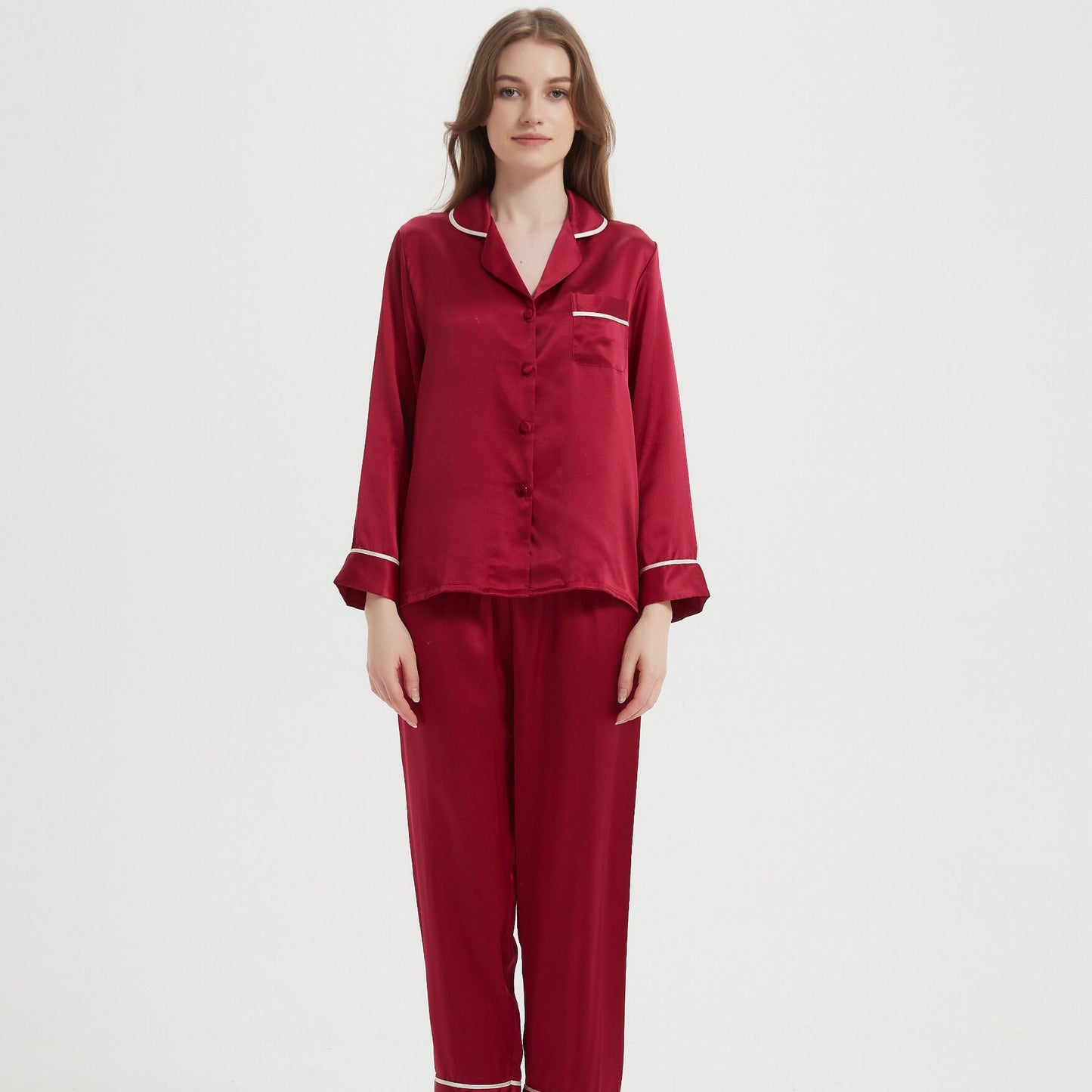 Women's Luxe Silk Two-Piece Pajama Set - 100% Pure Mulberry Silk Long Sleeve Sleepwear