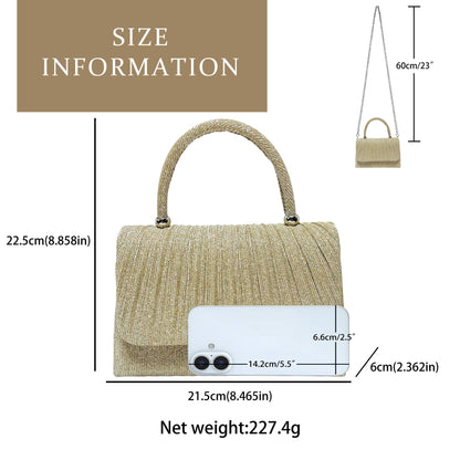 Gold Crinkle Convertible Evening Bag - Multi-Way Clutch Shoulder Crossbody Handbag