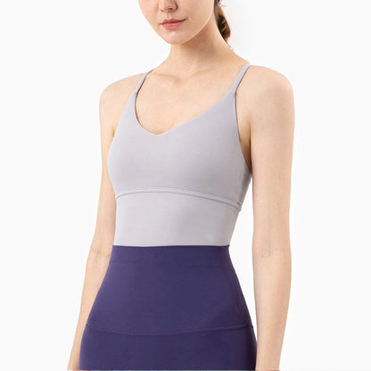 Cross-Back Sports Bra - Wireless Gathered Support with Removable Inserts