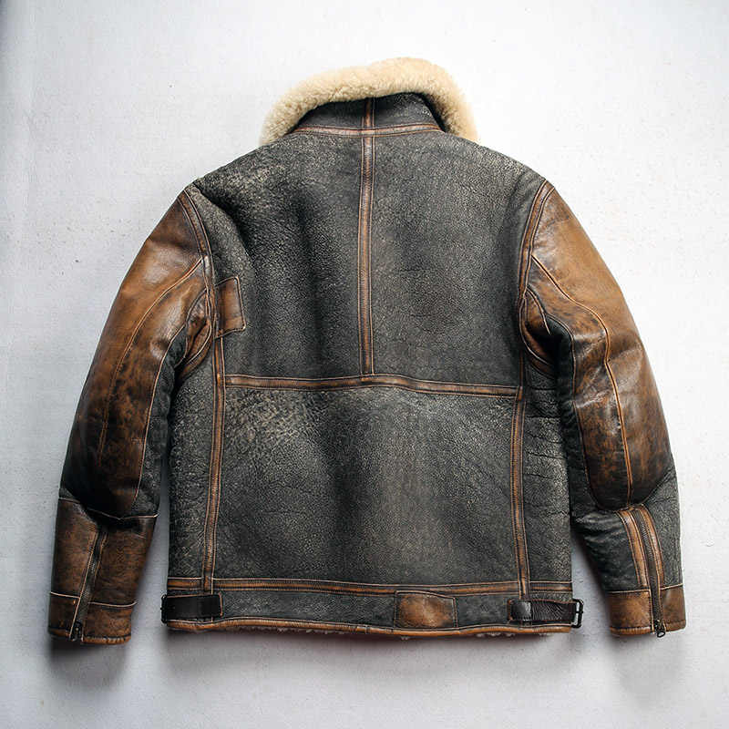 Men's Premium Sheepskin Leather Lapel Coat - Retro Vintage Style