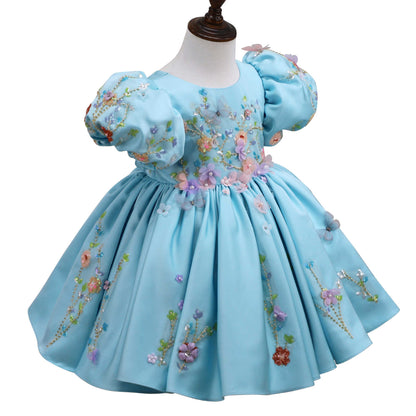 Girls Satin Princess Dress - Sleeveless Floral Party Dress with Bow