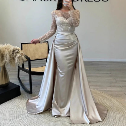 Sequin Long Sleeve Flared Hem Maxi Evening Gown | Elegant Formal Dress