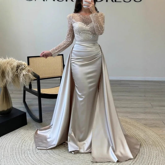 Sequin Long Sleeve Flared Hem Maxi Evening Gown | Elegant Formal Dress