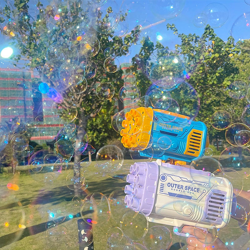 Bubble Gun Rocket - 69-Hole Automatic Bubble Machine with LED Lights