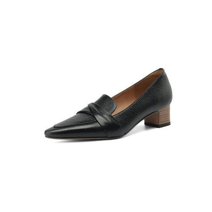 Full-Grain Sheepskin Pointed-Toe Chunky Heel Shoes - Women's Spring Pumps