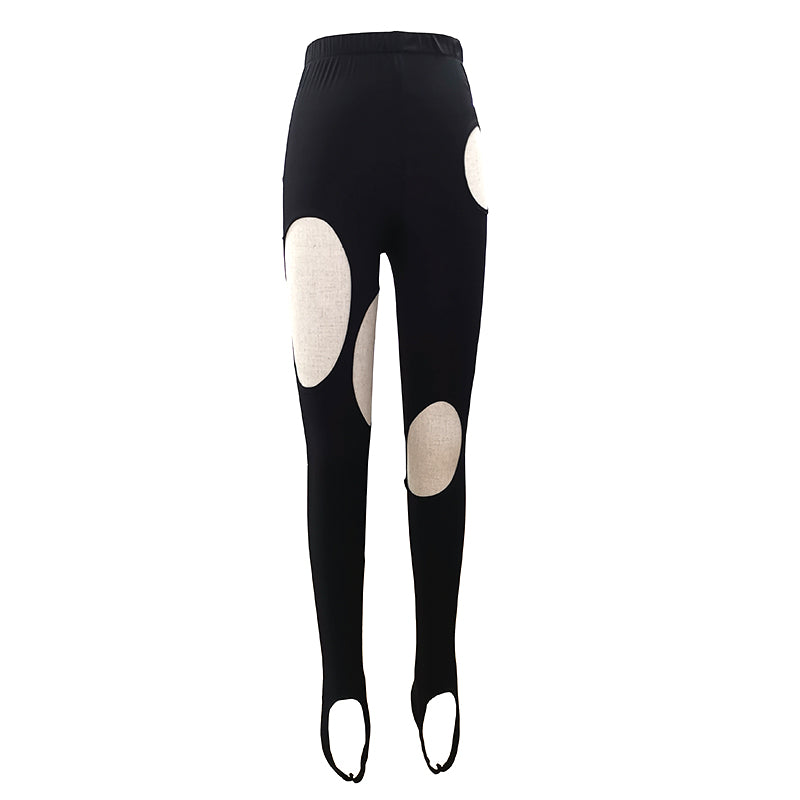 Geometric Hollow Irregular Leggings - All-Match Polyester Trousers