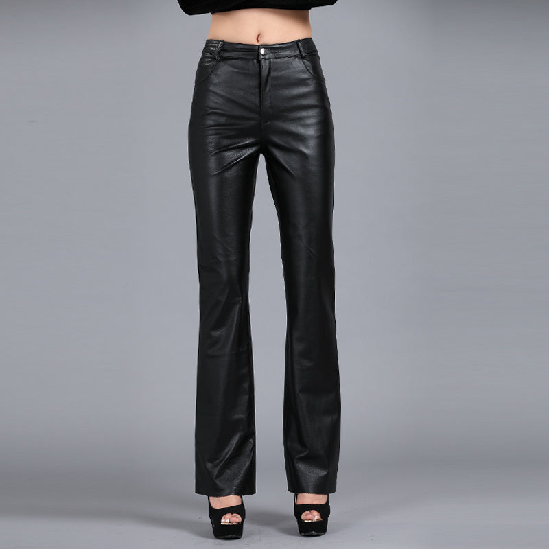 Women's Bootcut Leather Pants - Premium Sheepskin High-Waist Trousers