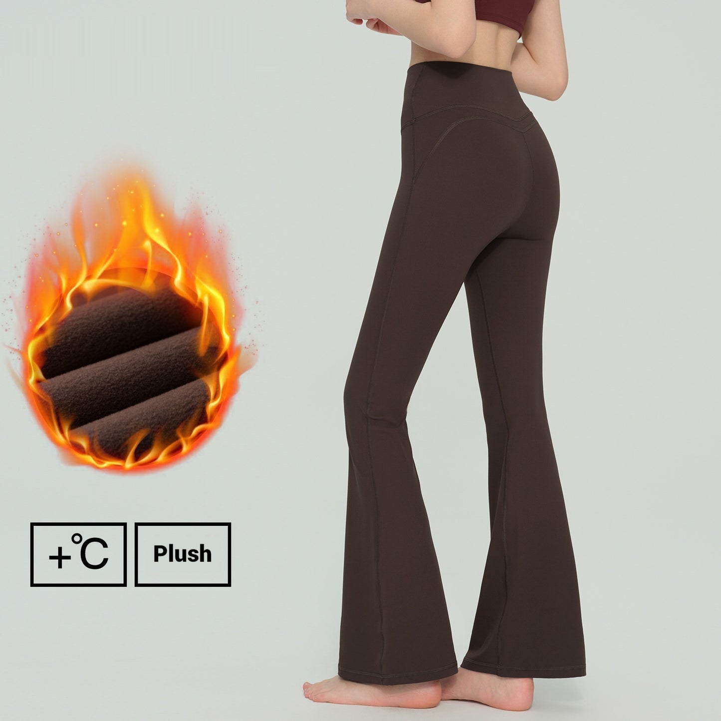 Women's High-Waisted Fleece Flare Pants - Thickened Wool-Lined Slim Fit Trousers