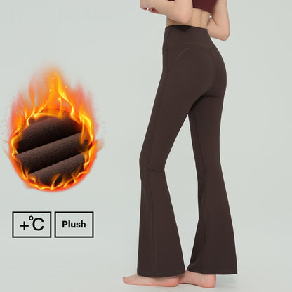 Women's High-Waisted Fleece Flare Pants - Thickened Wool-Lined Slim Fit Trousers
