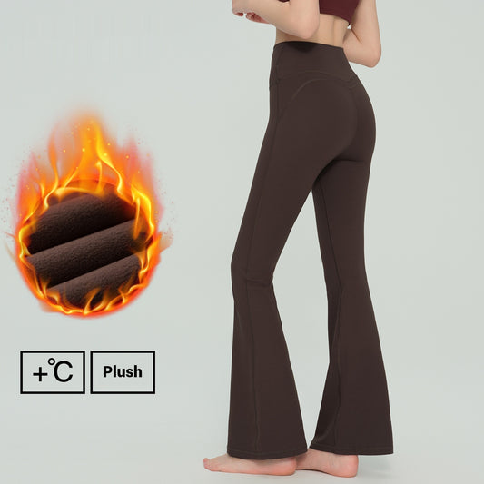 Women's High-Waisted Fleece Flare Pants - Thickened Wool-Lined Slim Fit Trousers