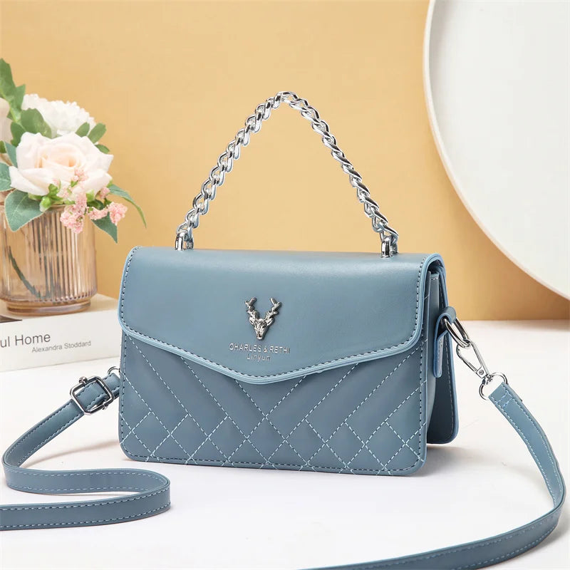 Quilted Mini Shoulder Bag with Chain Strap - Retro Style Waterproof Handbag