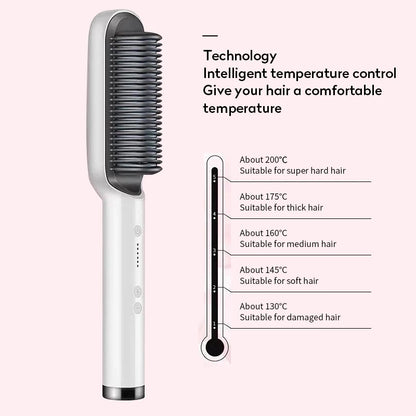 2-in-1 Hair Straightener & Curling Comb | Tourmaline Ceramic | Negative Ion Electric Hair Brush