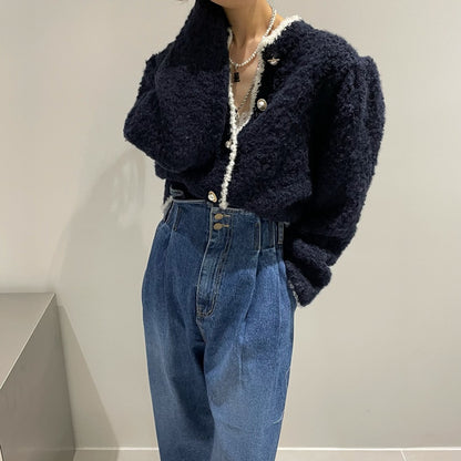 Loose Puff Sleeve Knitted Sweater - Long Sleeve Pullover Top